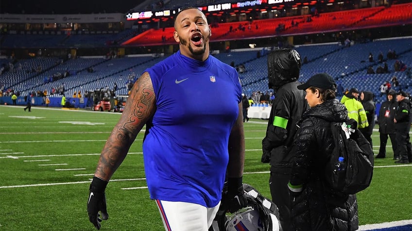 Dion Dawkins walks off the field