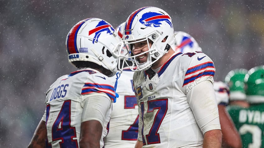 Stefon Diggs celebrates with Josh Allen