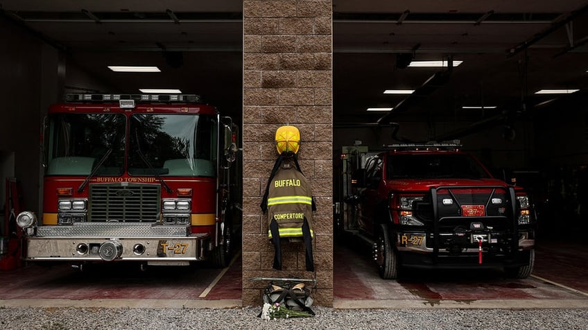 A memorial for volunteer firefighter Corey Comperatore, an attendee killed during gunfire at a Trump campaign rally