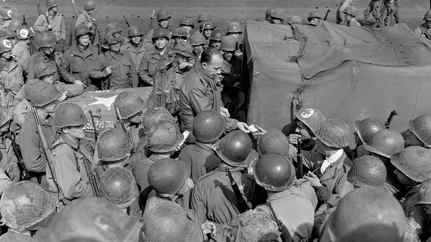 Bing Crosby with troops