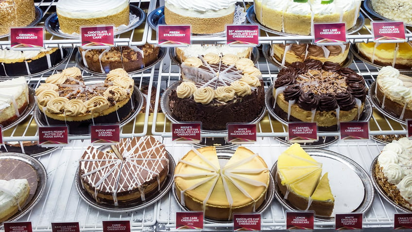 A shot of Cheesecake Factory's cheesecake display at the restaurant.