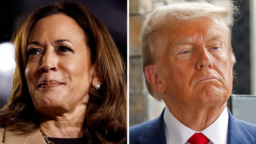 Split image of Harris and Trump