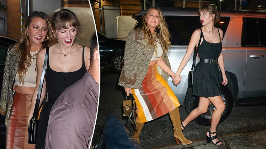 Taylor Swift and Blake Lively hold hands while they go into the restaurant together