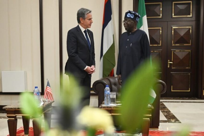 Nigerian President Bola Tinubu speaks with US Secretary of State Antony Blinken at the Presidential Villa in Abuja