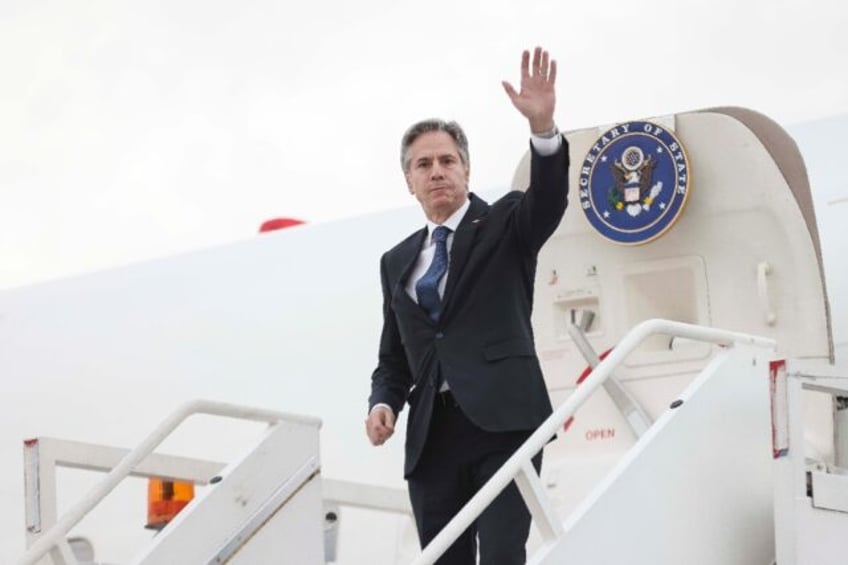 US Secretary of State Antony Blinken boards his plane at the Felipe Angeles International Airport near Mexico City on December 27, 2023