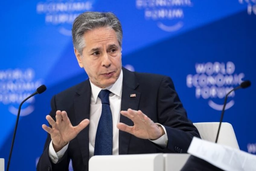 US Secretary of State Antony Blinken delivers a speech during a session of the World Economic Forum (WEF) in Davos on January 17, 2024