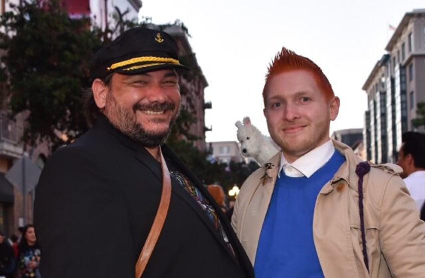 Cosplayers dressed as Captain Haddock and Tintin at San Diego Comic-Con International last