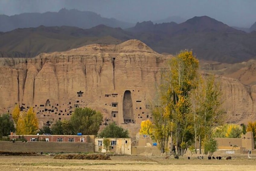 A view of the site where the Shahmama Buddha statue once stood before being destroyed by t