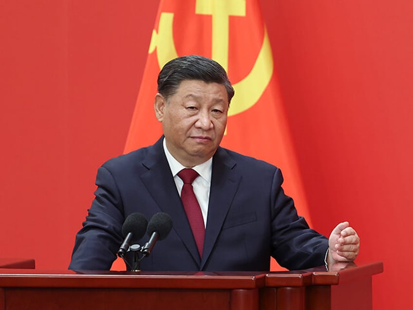 BEIJING, CHINA - OCTOBER 23: Chinese President Xi Jinping speaks at the podium during the