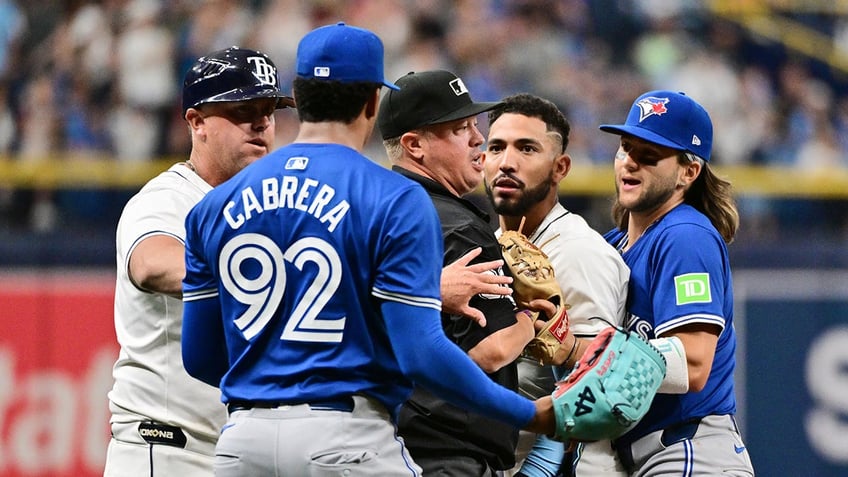 Benches clear during MLB game