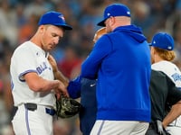 Blue Jays pitcher avoids serious injury after getting hit with 101.6-mph Aaron Judge comebacker