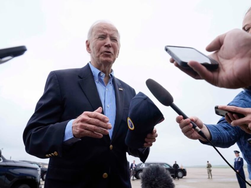 President Joe Biden speaks to the media before boarding Air Force One at Joint Base Andrew