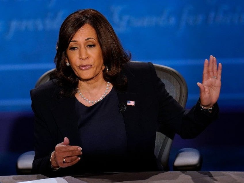 Democratic vice presidential candidate Sen. Kamala Harris, D-Calif., responds to Vice Pres