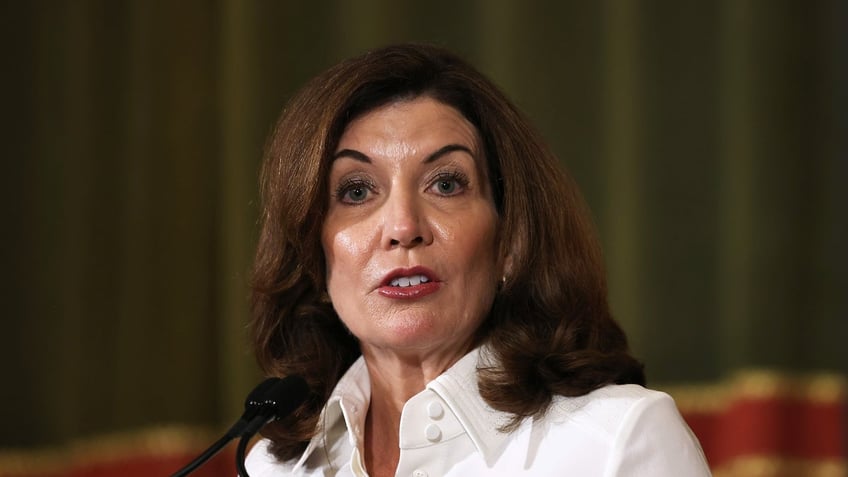 New York Gov. Kathy Hochul speaks after taking her ceremonial oath of office at the New York State Capitol on Aug. 24, 2021 in Albany, N.Y.