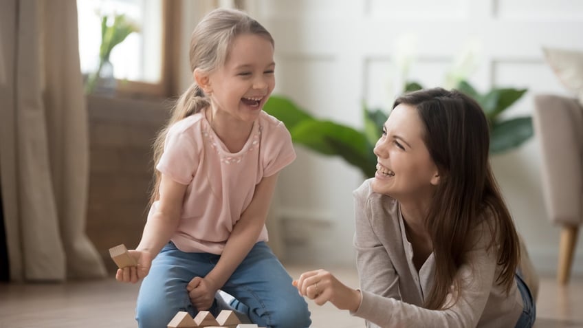 happy mom and child