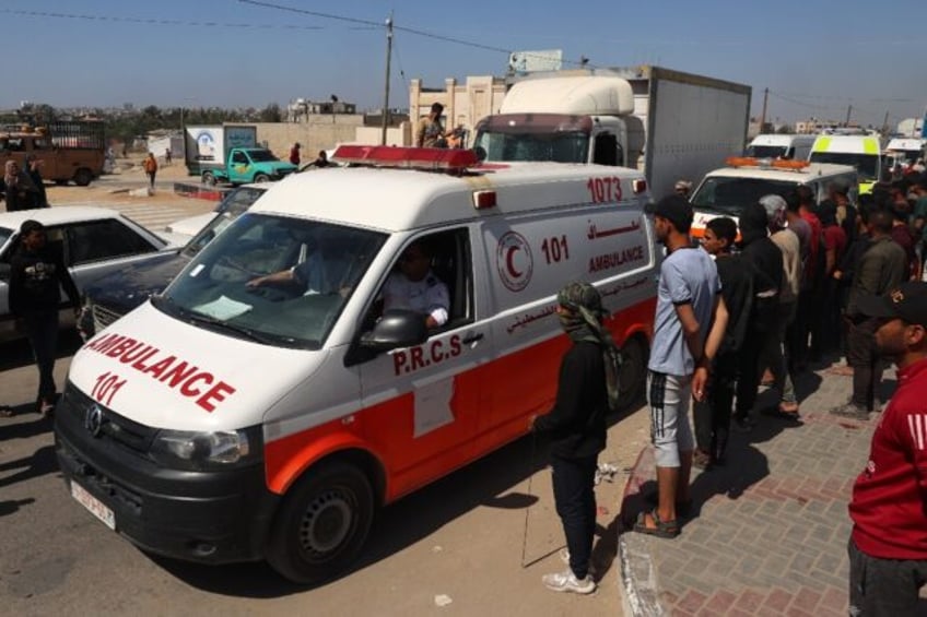 Ambulances carrying the bodies of staff members of the US-based aid group World Central Ki