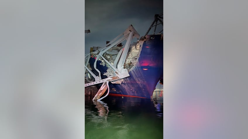The Francis Scott Key Bridge is seen after collapsing into the water early Tuesday morning