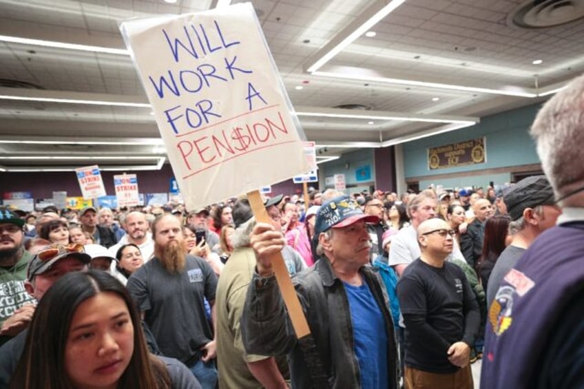 Striking Boeing workers rally at the Seattle Union Hall on October 15, 2024