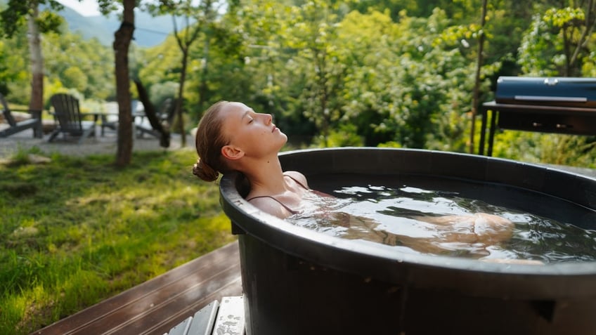 Woman in ice bath