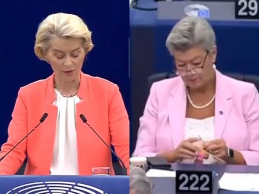 bored to death european commissioner does her knitting during major eu speech