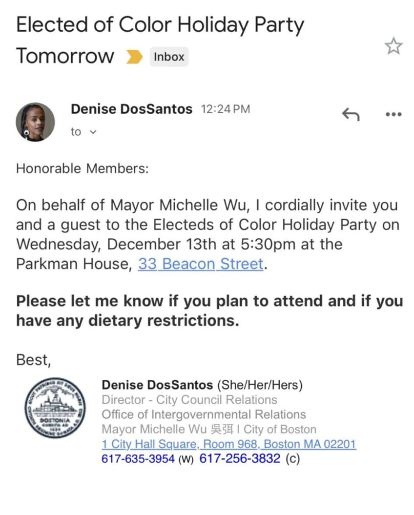 boston mayor michelle wu celebrates breaking down barriers with no whites holiday party