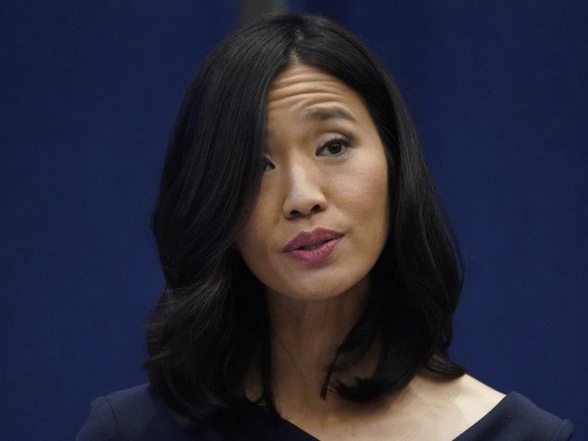 Boston Mayor Michelle Wu during her swearing-in ceremony at Boston City Hall, Wednesday, Nov. 17, 2021, in Boston. The election of Wu marked the first time that Boston voters elected a woman, or a person of color, to lead the city. Before Wu, Boston had only elected white men as …