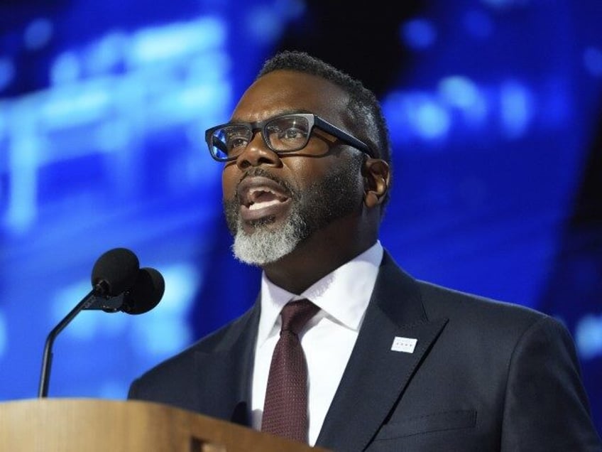 Chicago Mayor Brandon Johnson speaks during the Democratic National Convention Monday, Aug