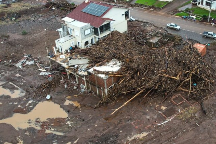 Aerial view after flooding caused by heavy rains in Mucum, Rio Grande do Sul state, Brazil