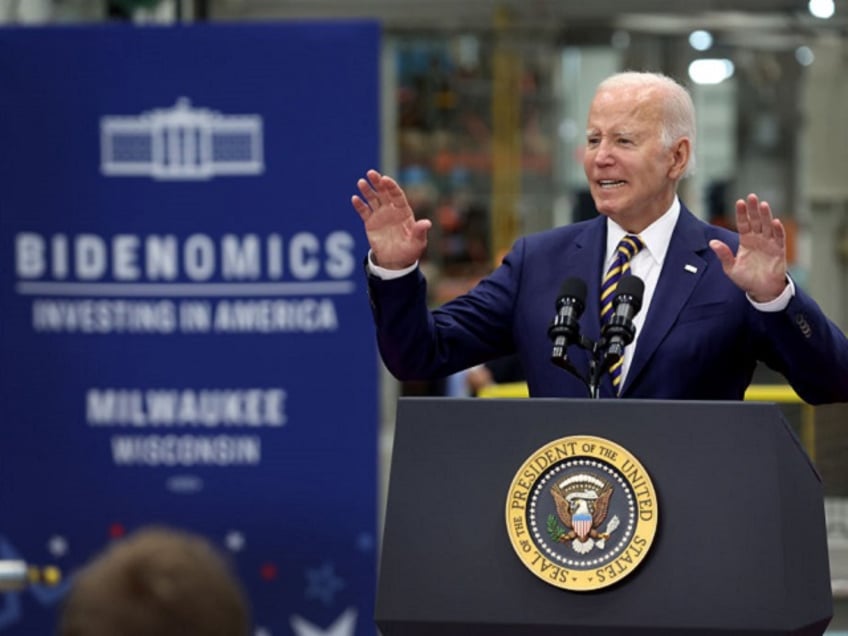 Inflation EV - MILWAUKEE, WISCONSIN - AUGUST 15: U.S. President Joe Biden speaks to guests at Ingeteam Inc., an electrical equipment manufacturer, on August 15, 2023 in Milwaukee, Wisconsin. Biden used the opportunity to speak about his "Bidenomics" economic plan on the one-year anniversary of the Inflation Reduction Act of 2022. (Photo by Scott Olson/Getty Images)