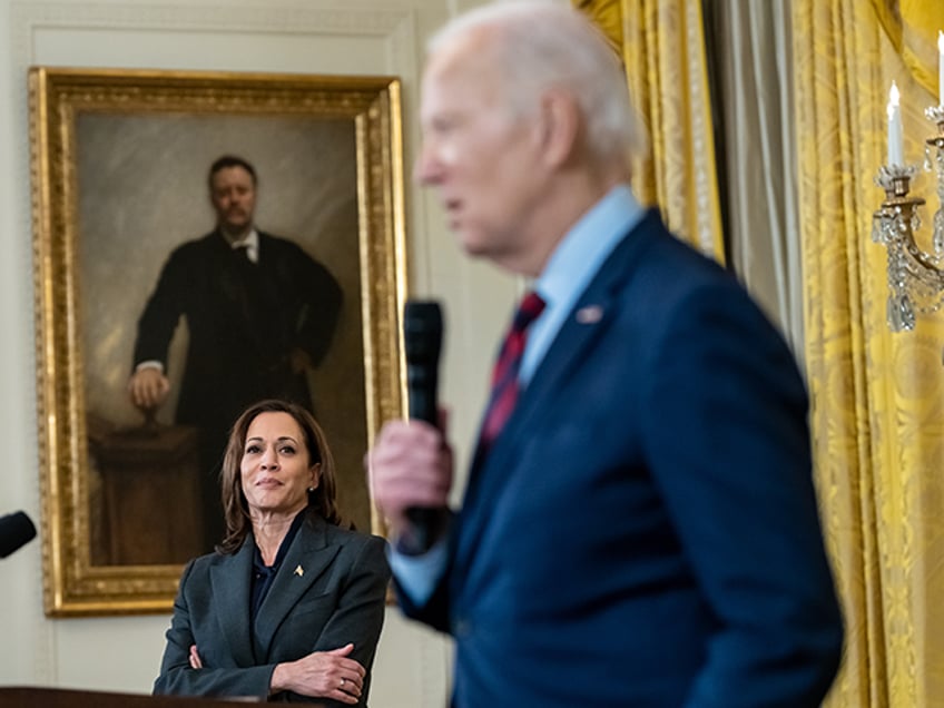 Vice President Kamala Harris looks on as President Joe Biden delivers remarks on January 2