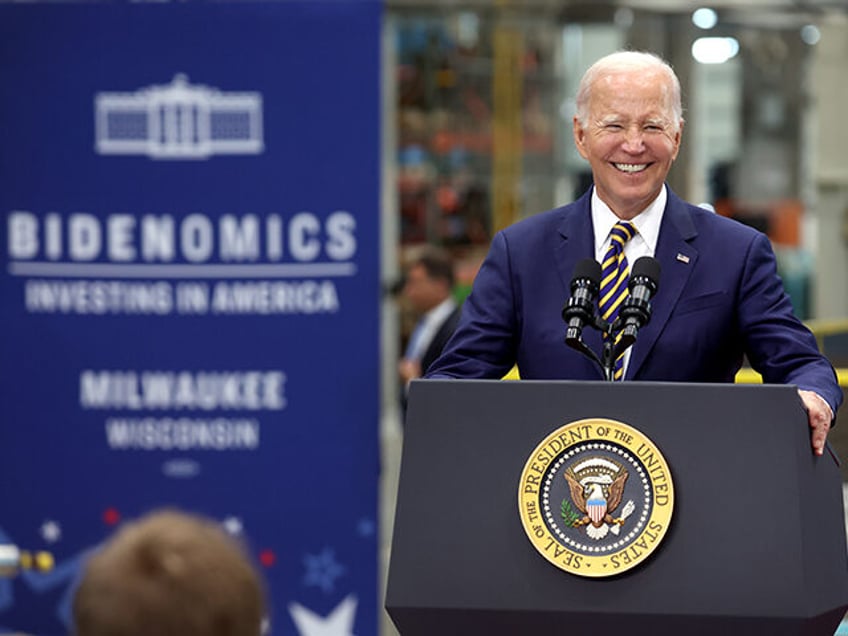 President Joe Biden speaks about “Bidenomics” on August 15, 2023 in Milwaukee, Wisconsin. (Scott Olson/Getty Images)