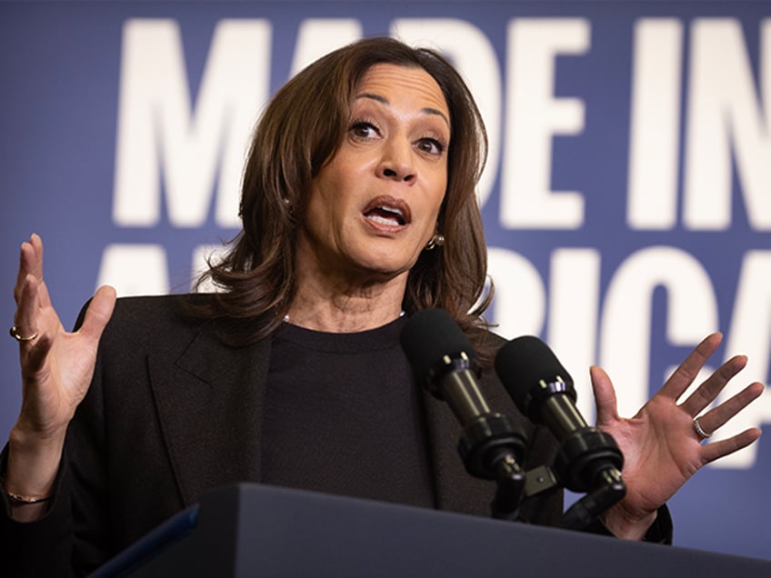 Vice President Kamala Harris speaks at a campaign event in Lansing, Michigan, on October 1