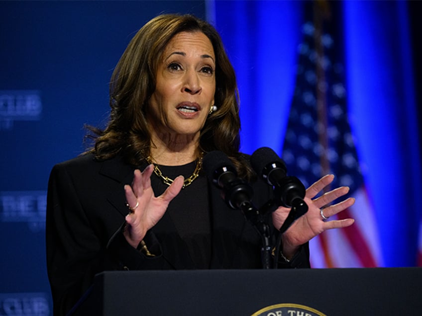 Vice President and Democratic nominee for President Kamala Harris speaks at an event hoste