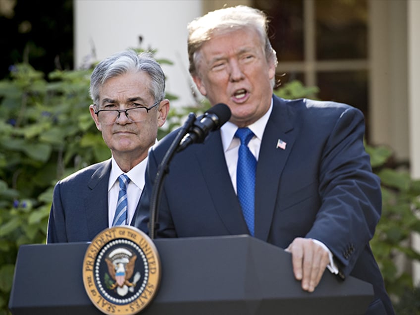 President Donald Trump speaks as Jerome Powell listens during his nomination announcement