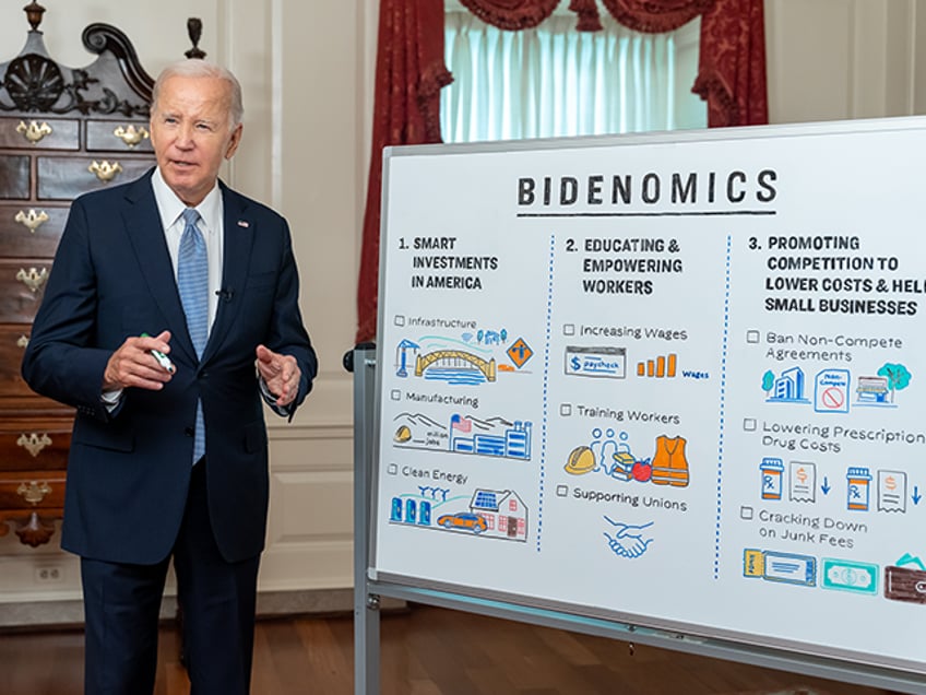 President Joe Biden records a video on Bidenomics on August 16, 2023, in the Map Room of t