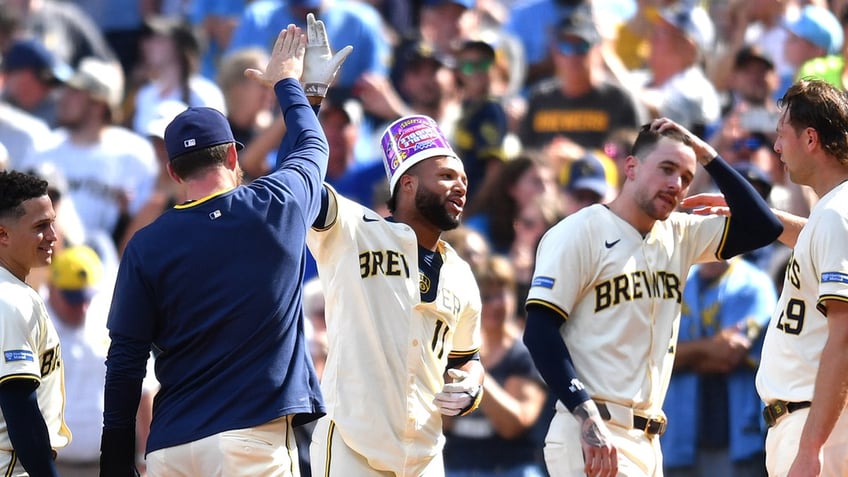 Brewers players celebrate