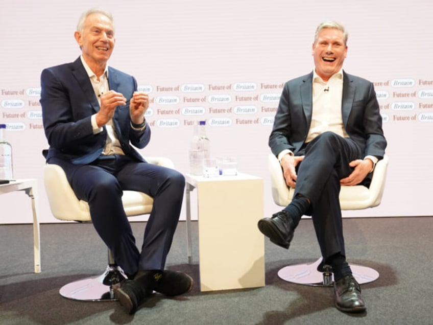 Tony Blair (left) speaks with Labour leader Sir Keir Starmer during the Tony Blair Institu