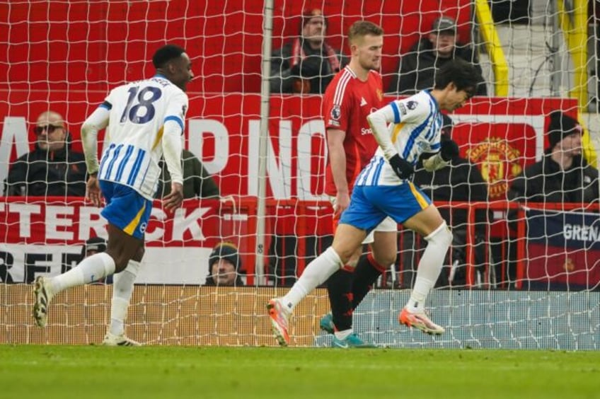 Brighton's Kaoru Mitoma celebrates after scoring against Manchester United