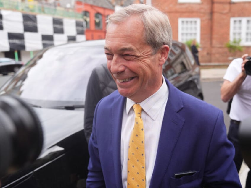 Reform UK leader Nigel Farage arrives at a fundraiser for Donald Trump, hosted by former N