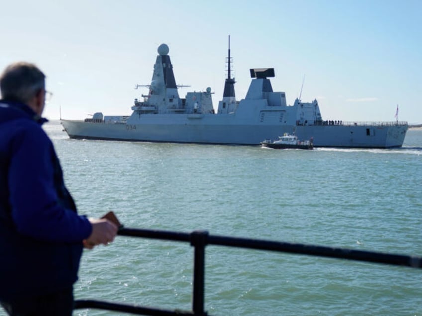 The Royal Navy type 45 Destroyer HMS Diamond leaves Portsmouth harbour. Picture date: Friday February 25, 2022. (Photo by Andrew Matthews/PA Images via Getty Images)