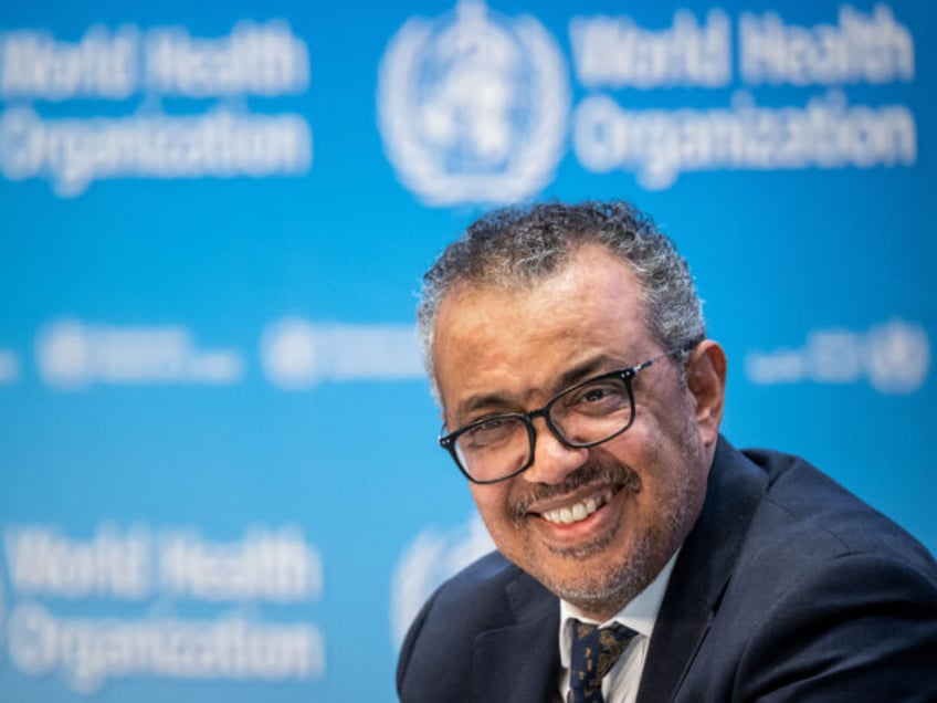 WHO Director-General Tedros Adhanom Ghebreyesus looks on during a press conference at the World Health Organization's headquarters in Geneva, on December 14, 2022. (Photo by Fabrice COFFRINI / AFP) (Photo by FABRICE COFFRINI/AFP via Getty Images)