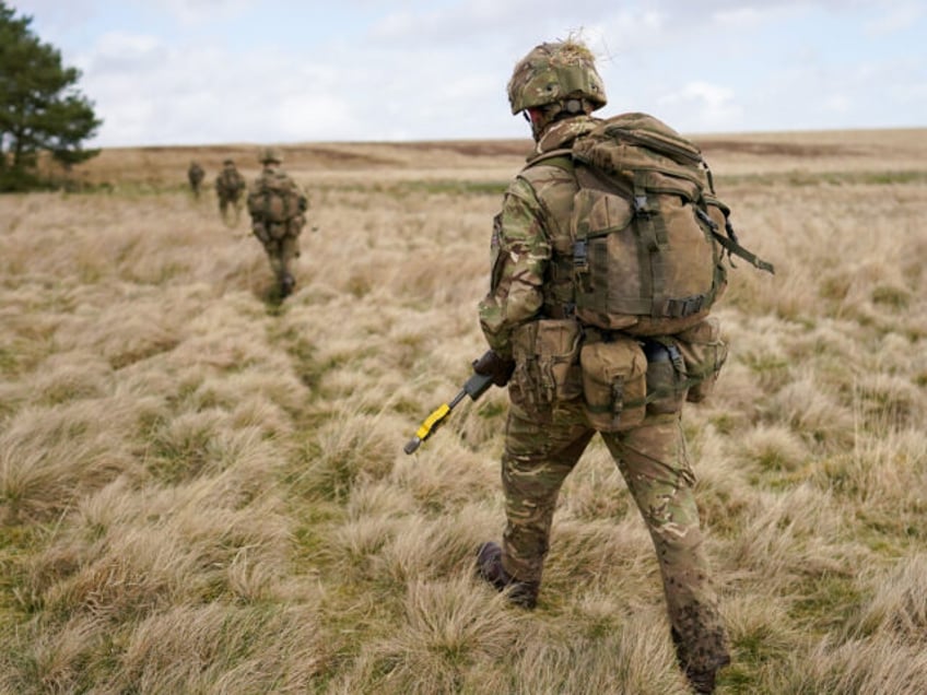 OTTERBURN, NORTHUMBERLAND - MARCH 22: Junior soldiers of Alamein Company from the Army Foundation College in Harrogate take part in an exercise on Otterburn Ranges in Northumberland on March 22, 2023 in Otterburn, Northumberland. The exercise comes mid-way through their year long training at AFC Harrogate and is a progression …