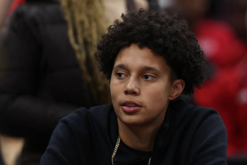 Brittney Griner looks on in the second half during the NCAA Women's Basketball Tournament Final Four semifinal game between the UConn Huskies and the...