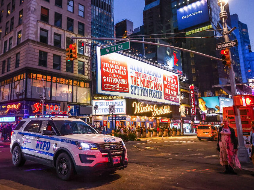 NYPD car is seen at Broadway at Midtown Manhattan in New York, United States, on October 22, 2022. (Photo by Beata Zawrzel/NurPhoto)