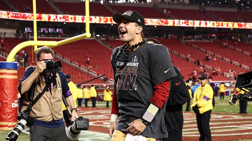 Brock Purdy celebrates NFC title