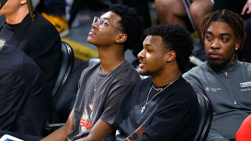 Bryce James looks on during a Lakers game