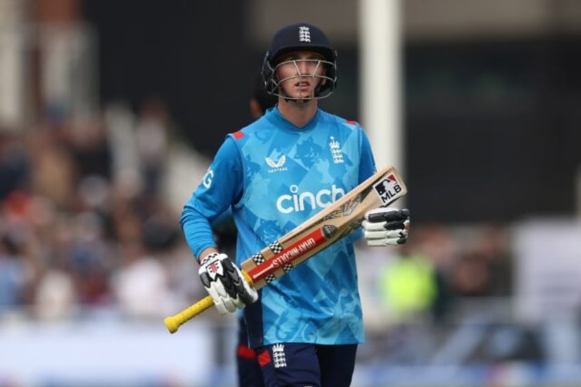 Harry Brook returns to the pavilion after being dismissed by part-time spinner Marnus Labu