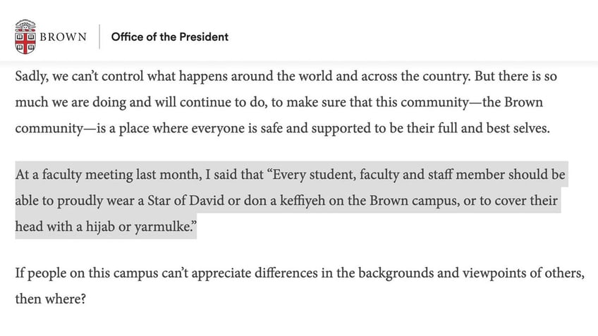 brown university prez omits references to jewish students in speech after pro palestinian activists heckle her