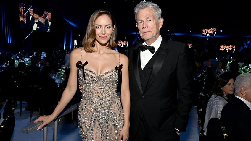 David Foster and Katherine McPhee at Elton John Oscars viewing party