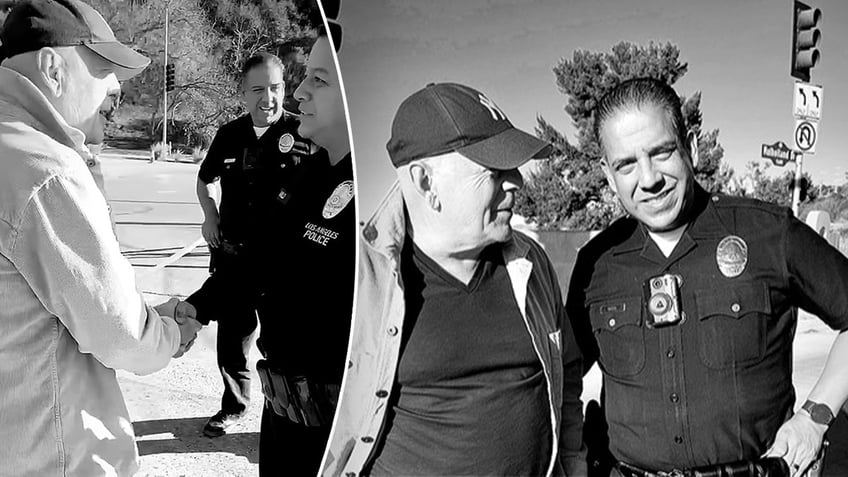 Bruce Willis greeting police officers